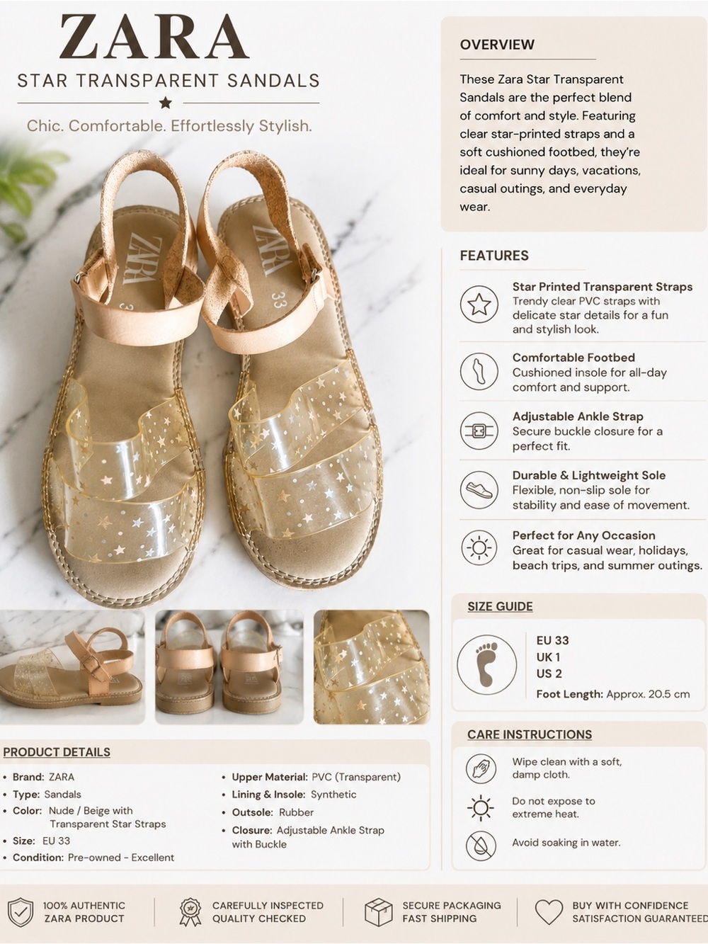 ZARA Kids Transparent Star Sandals with Nude-Beige Trim
